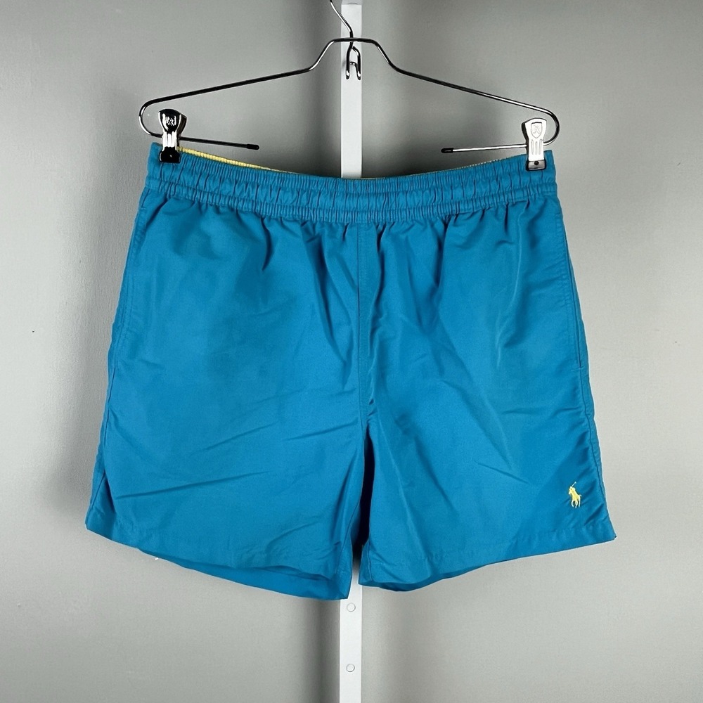 Polo Ralph Lauren Swim Trunks Mens Large Teal Yellow Mesh‎ Lining Drawstring